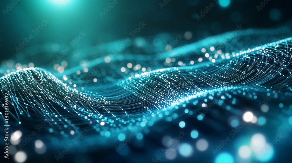 Abstract Teal Digital Waveform: A mesmerizing digital landscape of interconnected nodes and flowing lines, creating a sense of depth and movement. Abstract Teal Digital Waveform: A mesmerizing digital landscape of interconnected nodes and flowing lines, creating a sense of depth and movement.