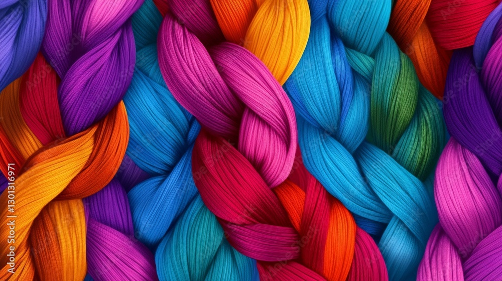 Vibrant woven pattern of colorful strands creating an abstract textural background Vibrant woven pattern of colorful strands creating an abstract textural background