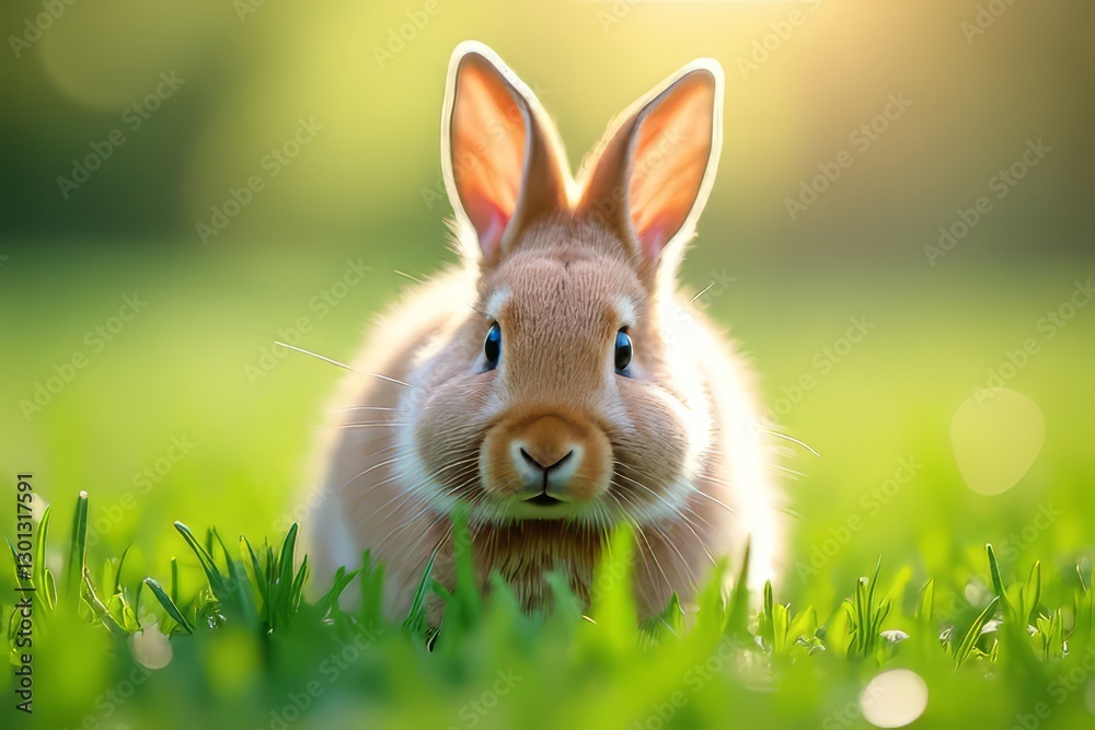 Obraz premium Adorable Baby Bunny in Lush Green Grass - Springtime Pet Image
