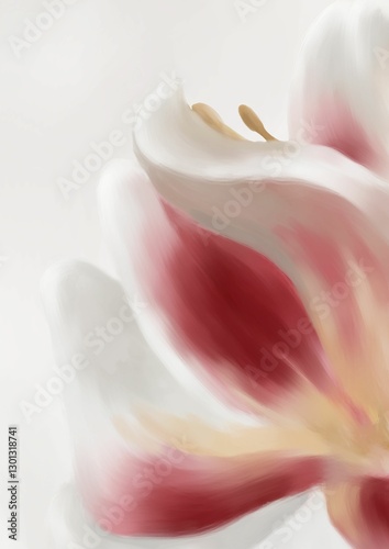 pink lily flower, Aesthetics, oil painted flower, white flower, pink flower, minimalistic botanical illustration