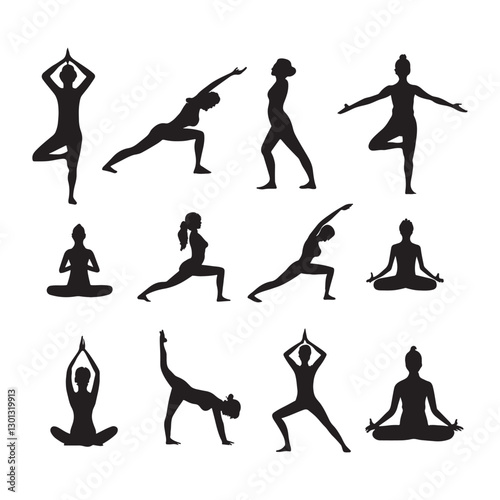 Yoga Silhouettes: Various Poses for Balance and Flexibility