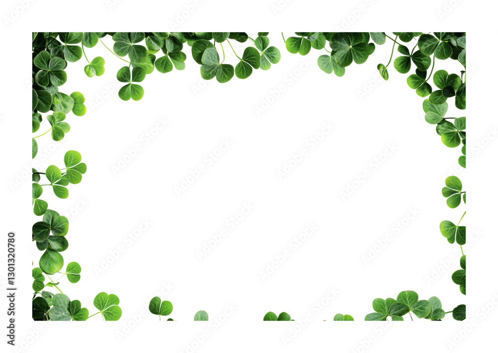 Fresh green clover leaves creating a natural border for seasonal designs or announcements, cut out Fresh green clover leaves creating a natural border for seasonal designs or announcements, cut out