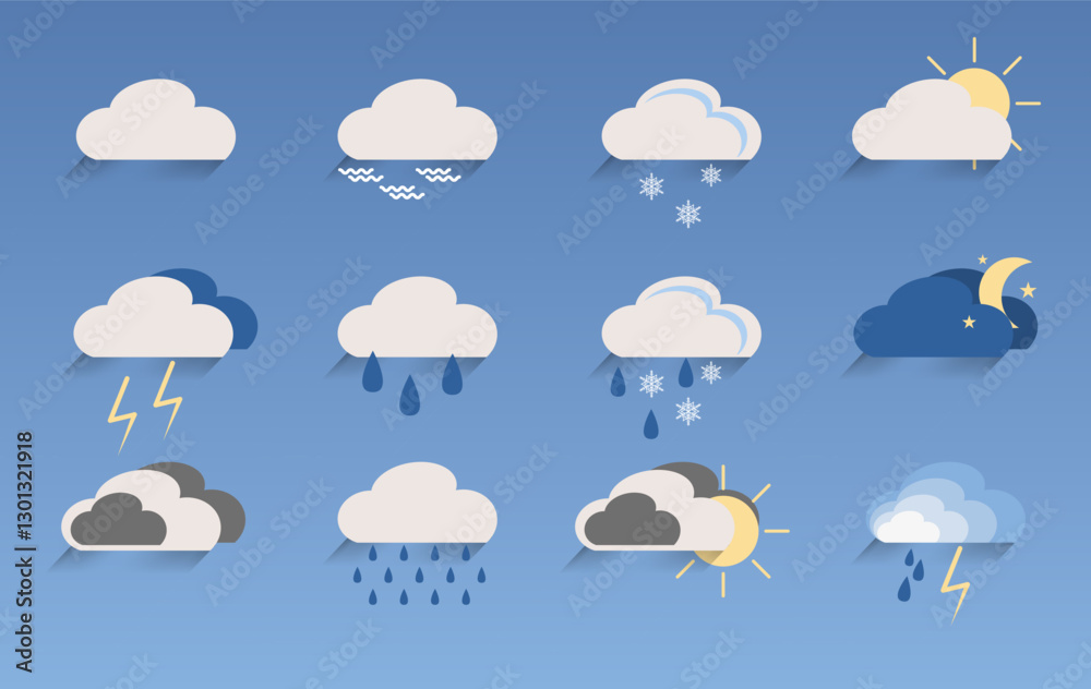 Weather icon, cloud, flash, sun, moon, fog, rain, shadow of cloud, rainy day Weather icon, cloud, flash, sun, moon, fog, rain, shadow of cloud, rainy day