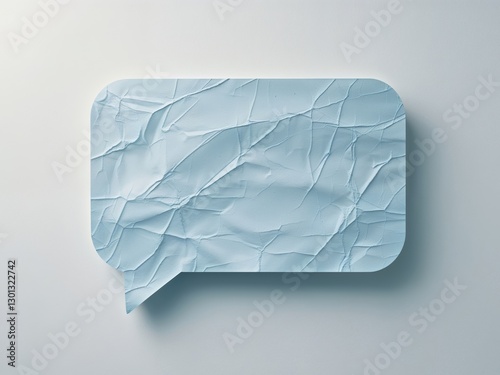 Speech bubble textured in light blue with a crinkled paper effect.