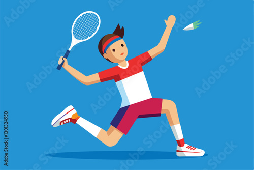 An athlete is engaging in a badminton match, showcasing skill and determination on the court, Paralympic badminton Customizable Semi Flat Illustration