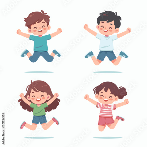 Joyful Kids Jumping: Cartoon Illustration