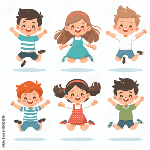 Happy Jumping Kids Cartoon Illustration