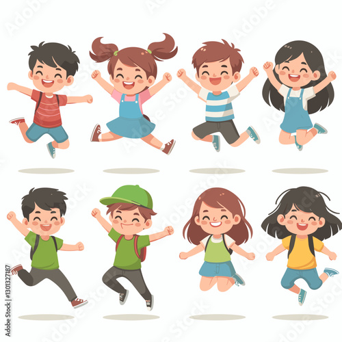 Joyful Children Jumping: Vector Illustration for Education