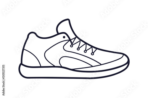 Minimalist Line Drawing of Basketball Shoes in Outline Flat Icon
