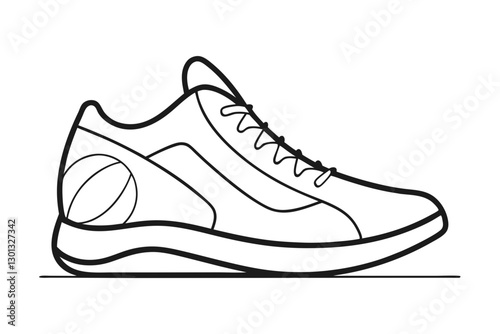 Minimalist Line Drawing of Basketball Shoes in Outline Flat Icon
