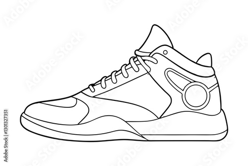 Minimalist Line Drawing of Basketball Shoes in Outline Flat Icon