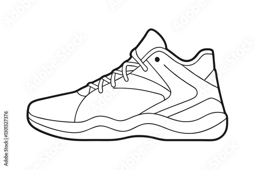 Minimalist Line Drawing of Basketball Shoes in Outline Flat Icon