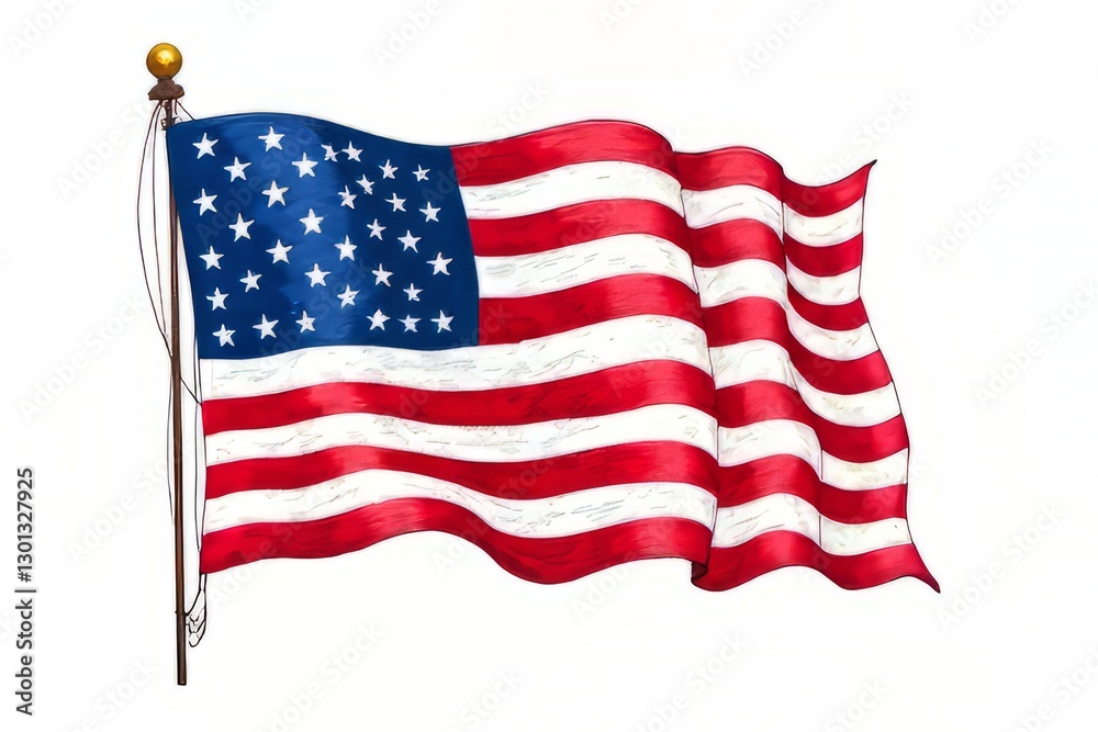 Fototapeta premium Detailed Illustration of the American Flag Waving on a Pole