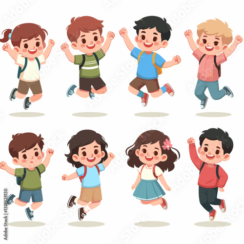 Jumping Kids: Cheerful Cartoon Schoolchildren Illustration