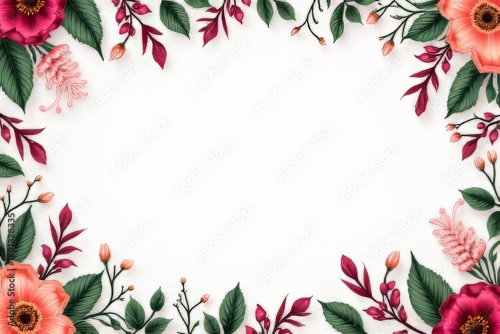 Fototapeta premium Elegant Floral Border Design with Deep Red and Peach Tones