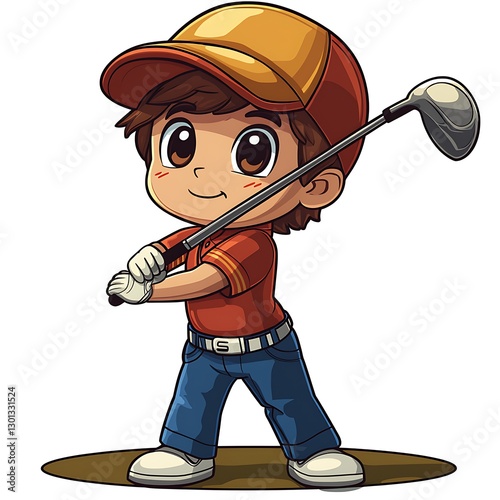 Cute boy golfing on course