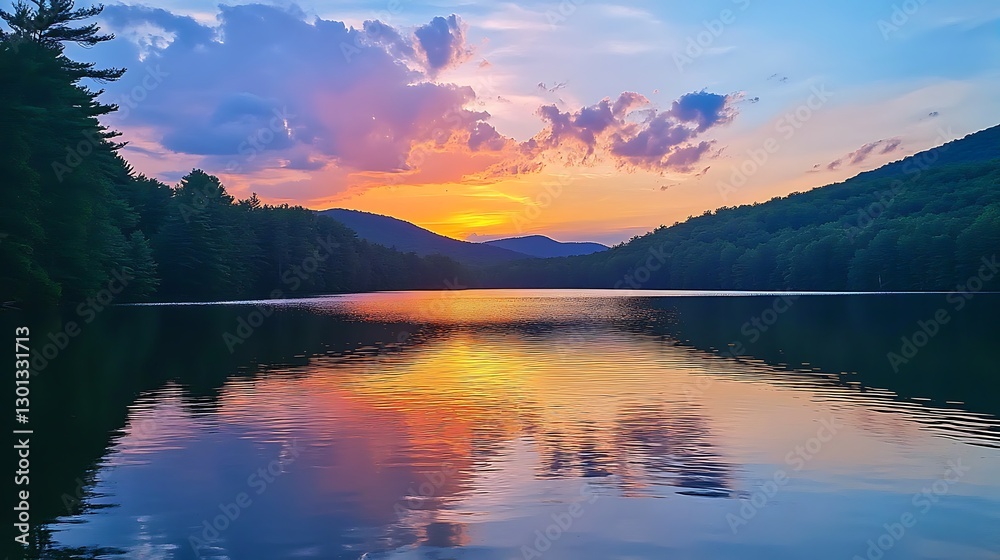 custom made wallpaper toronto digitalA Breathtaking Sunset Over a Calm Lake with the Reflection of Colors - Serene and Peaceful