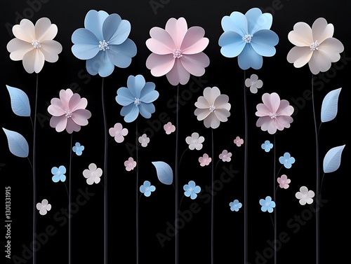 Paper Flowers Blooming Against Black Background