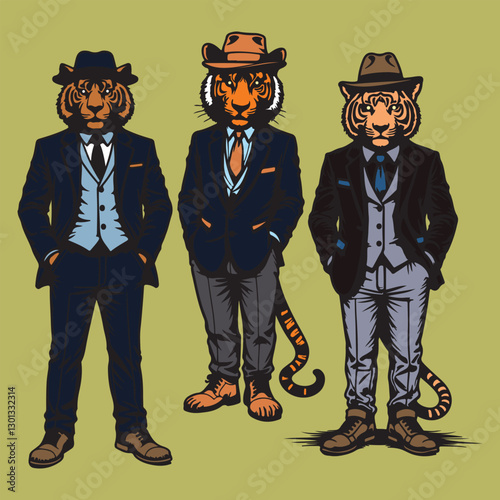 Dapper Tigers: Vintage Suit Style with a Fierce Attitude