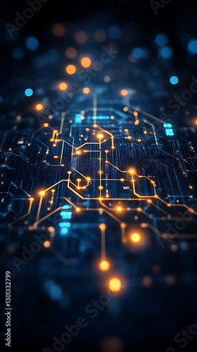 Circuit board glows in digital background
