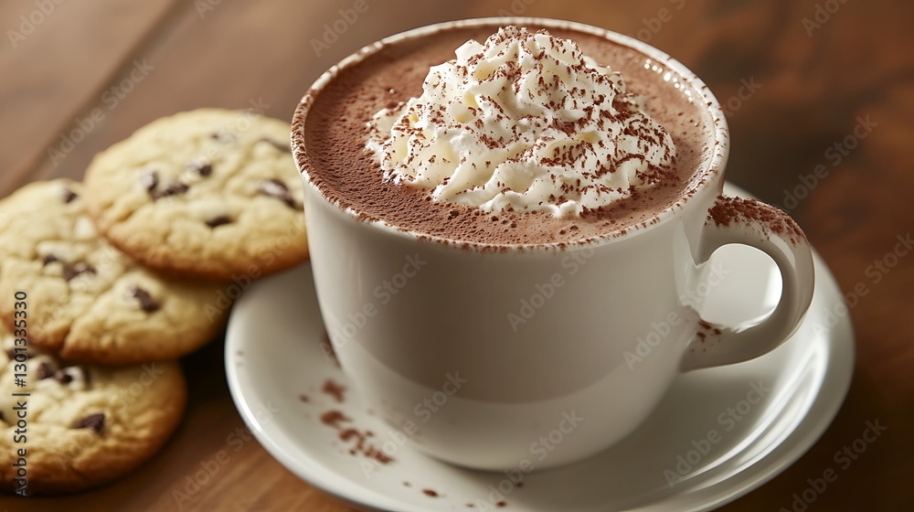 A Cup of Hot Chocolate with Whipped Cream and a Sprinkle of Cocoa A Cup of Hot Chocolate with Whipped Cream and a Sprinkle of Cocoa