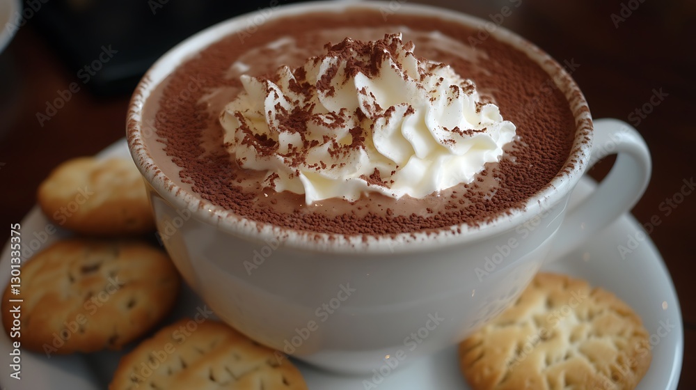 A Cup of Hot Chocolate with Whipped Cream and a Sprinkle of Cocoa A Cup of Hot Chocolate with Whipped Cream and a Sprinkle of Cocoa