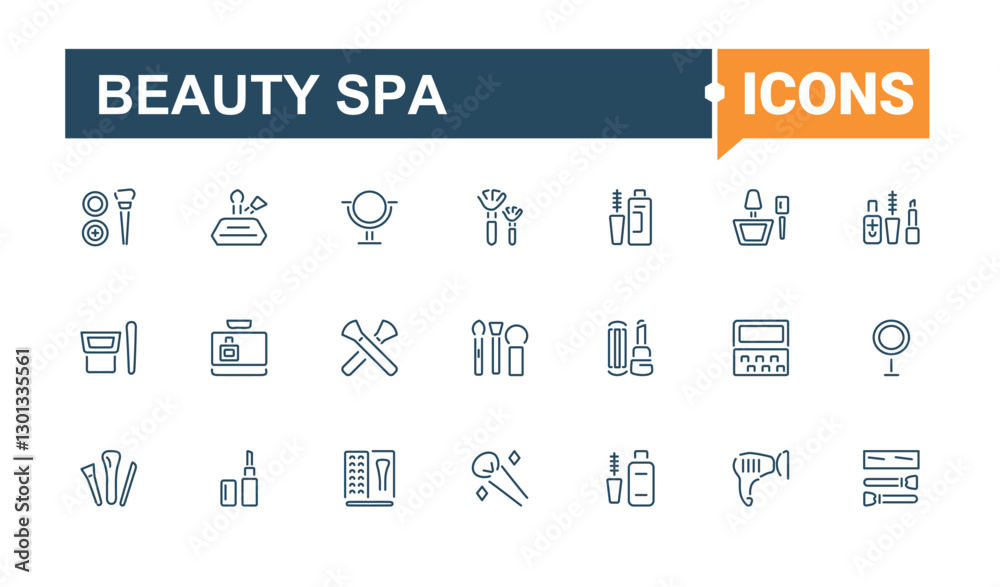 Beauty Spa icons set in linear style. Containing barber, hair salon, parlour, hair coloring, nail, massage and more. Line with editable stroke. Vector icons editable stroke. Beauty Spa icons set in linear style. Containing barber, hair salon, parlour, hair coloring, nail, massage and more. Line with editable stroke. Vector icons editable stroke.