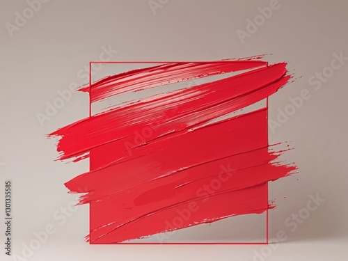 Brushstroke in a bold red creates a textured rectangular shape with visible brush marks adding a dynamic and energetic touch to any design.