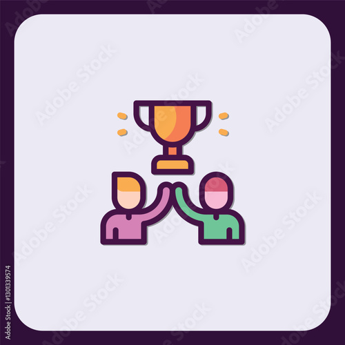 Teamwork Achievement Celebration: High Five Under the Trophy Icon Design