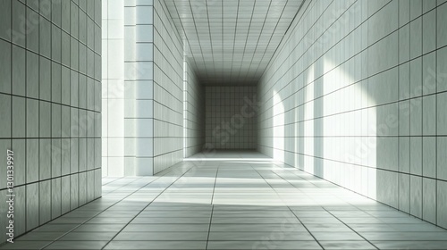 Wallpaper Mural Sunlit white tiled corridor, modern architecture, bright interior, design background Torontodigital.ca