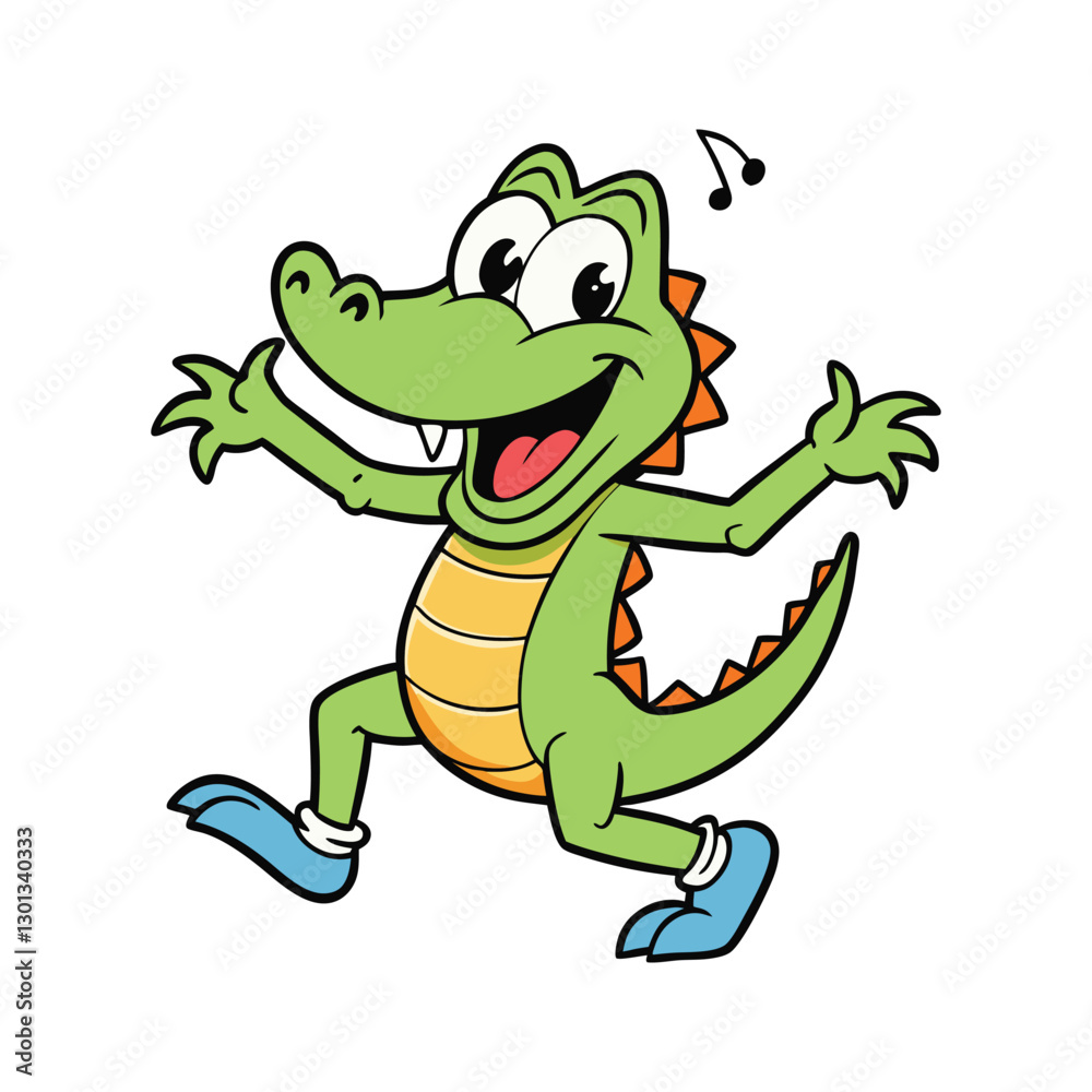 Fototapeta premium Funny crocodile dancing vector cartoon