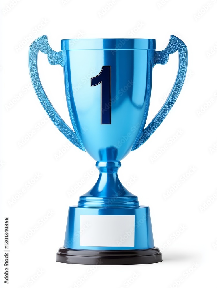 Blue First Place Trophy with Number One - A shiny blue trophy stands proudly on a white background. It symbolizes achievement, victory, success, competition Blue First Place Trophy with Number One - A shiny blue trophy stands proudly on a white background. It symbolizes achievement, victory, success, competition
