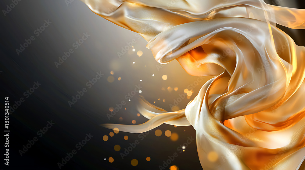 Obraz premium A gold and black background with a white fabric that is flowing. generated using AI