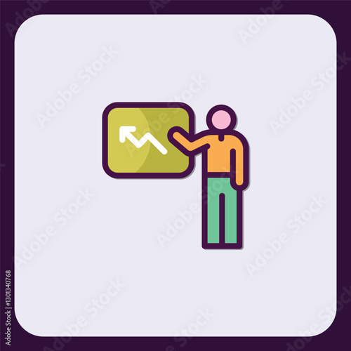 Person presenting downward trend chart, financial downturn icon illustration
