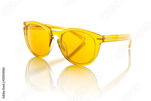 Stylish Yellow Sunglasses with Reflective Lenses on White Background