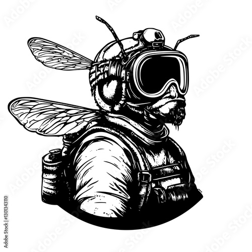 Design inspired by an imaginative character resembling a beekeeper with goggles and wings
