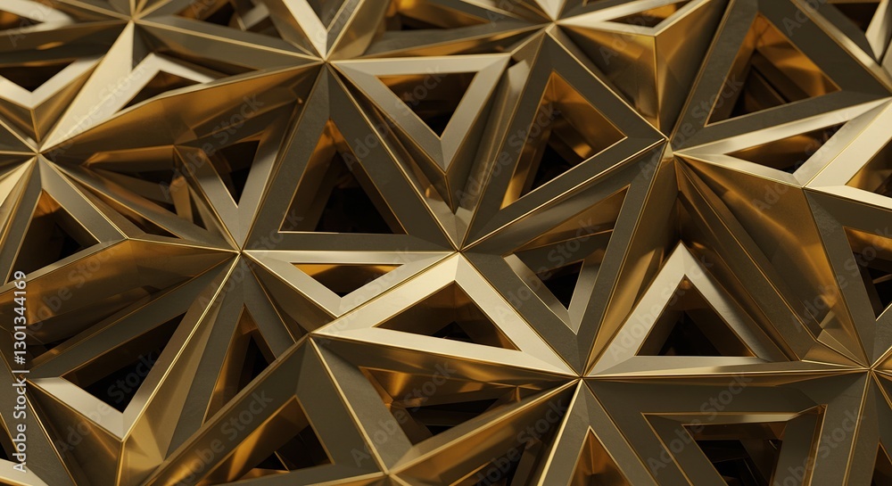 Intricate Gold Geometric Triangle Pattern - Complex 3D Structure with Metallic Shine, Modern Abstract Design for Luxury Backgrounds. Intricate Gold Geometric Triangle Pattern - Complex 3D Structure with Metallic Shine, Modern Abstract Design for Luxury Backgrounds.
