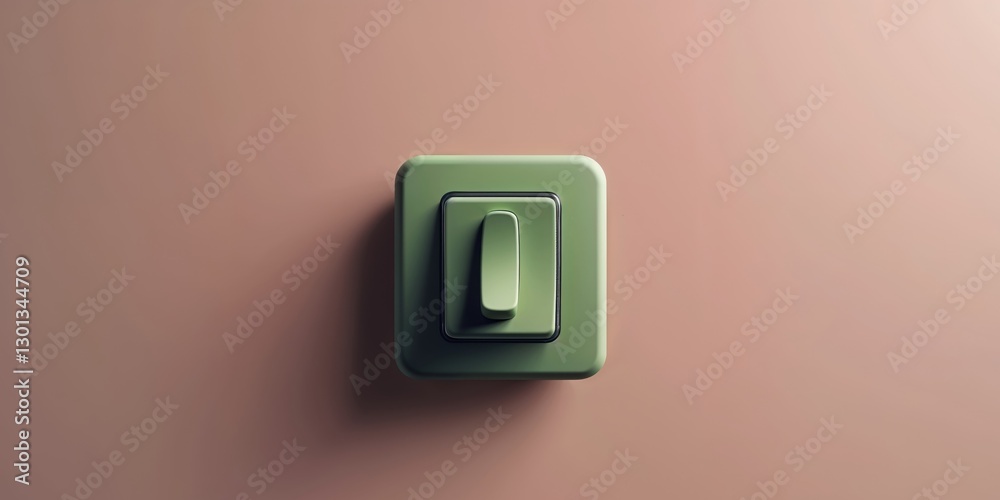 Green Toggle Switch on Soft Pink Taupe Background with Blank Space for Custom Text or Branding. Green Toggle Switch on Soft Pink Taupe Background with Blank Space for Custom Text or Branding.
