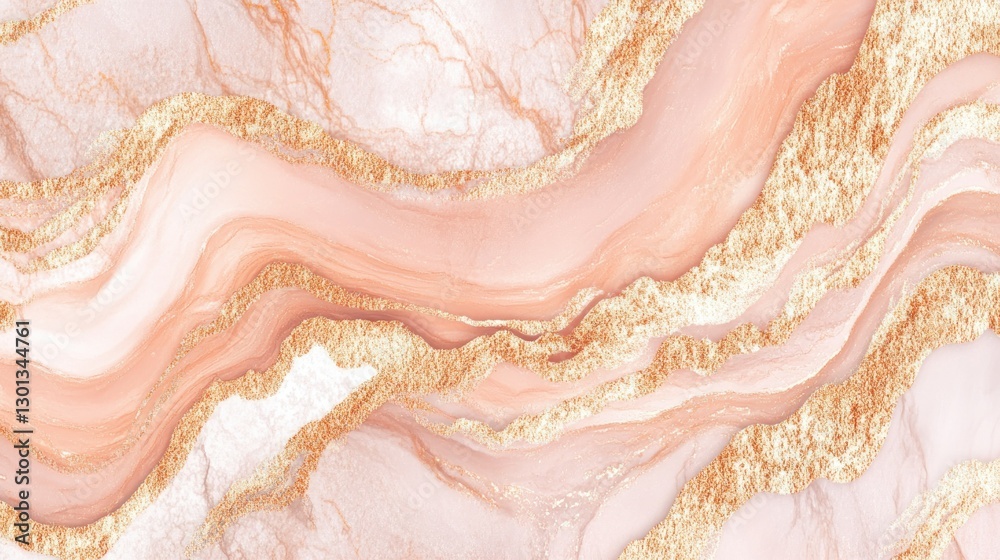 Fototapeta premium The Abstract Art Features Pink Marble with Golden Accents