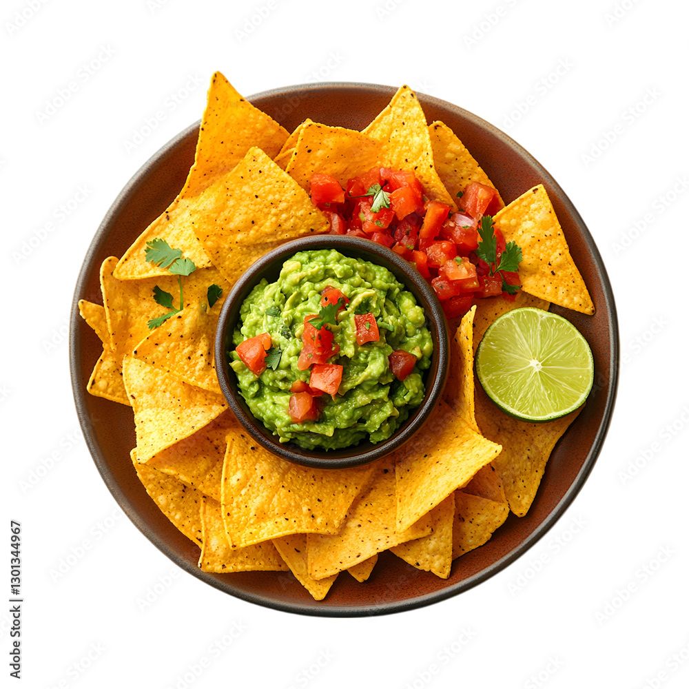 Nachos and guacamole isolated on transparent background Nachos and guacamole isolated on transparent background