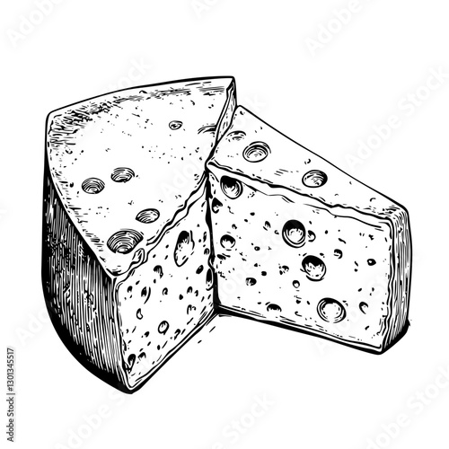 Detailed vector engraved illustration of cheese design suitable for product applications