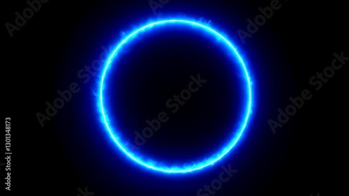 Blue fire ring spinning isolated on black background