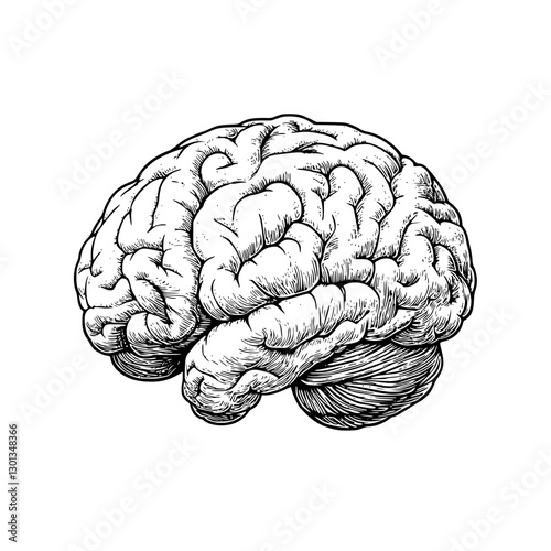 Intricate vector engraving of a human brain for innovative product design concepts showcasing detailed anatomical features