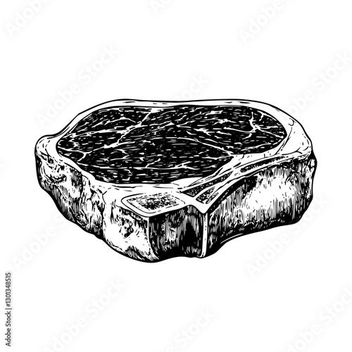 Vector engraved illustration of a detailed beef steak for culinary product design