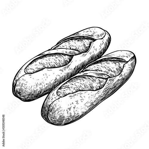 Vector engraved illustration depicting freshly baked bread loaves ideal for product design and culinary arts