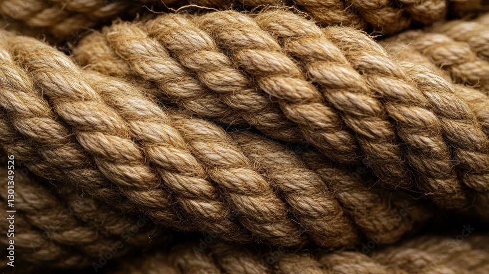 Detailed closeup shows coiled and textured natural fiber rope carefully Detailed closeup shows coiled and textured natural fiber rope carefully