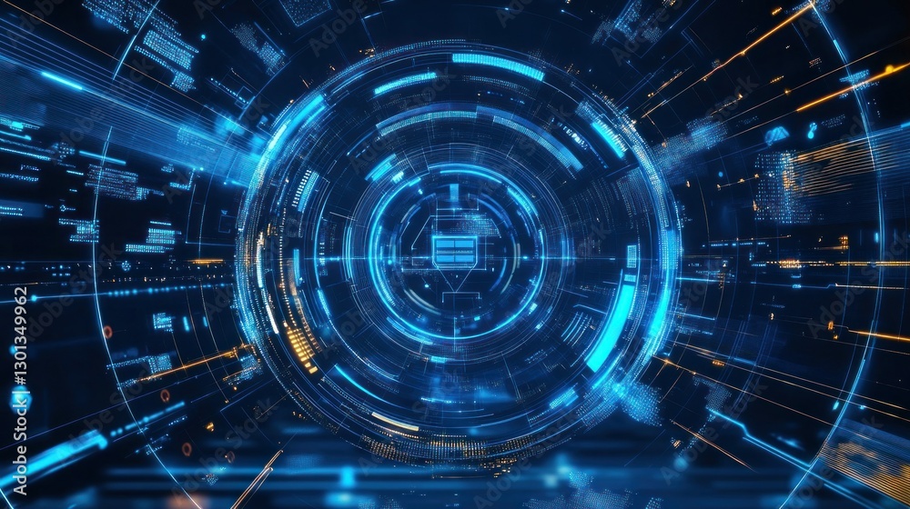 Fototapeta premium Futuristic digital circular interfaces representing advanced technological innovation systems