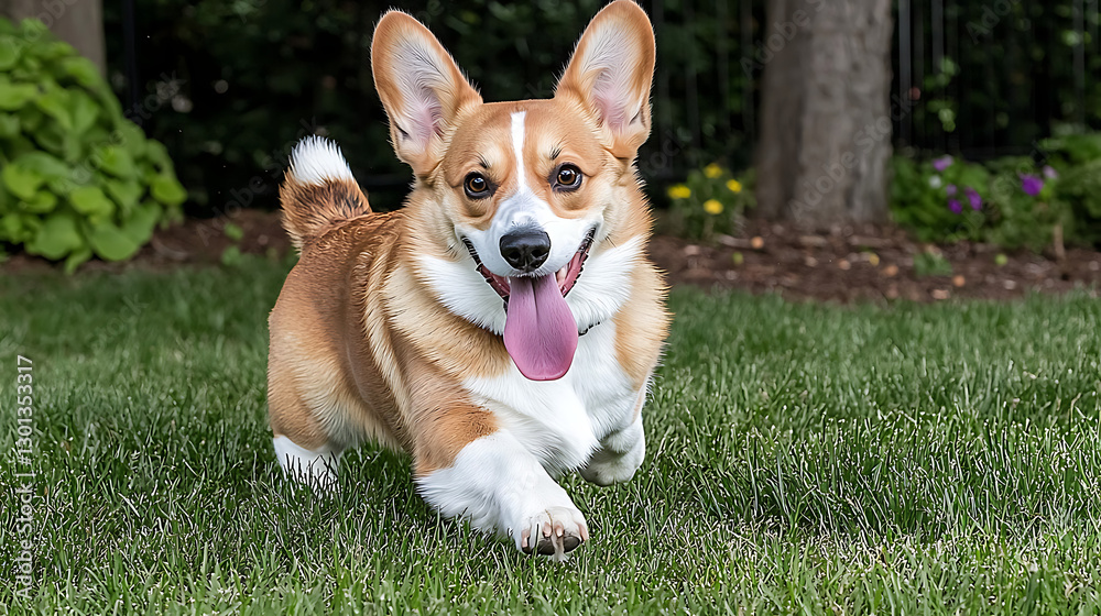 A dog is running in a grassy field. generated using AI A dog is running in a grassy field. generated using AI