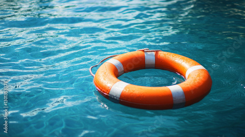 A red life preserver is floating in the water