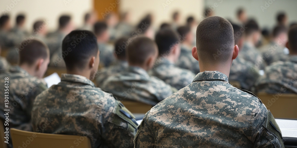 Fototapeta premium Cadets attend training session in camouflage uniforms. Generative AI